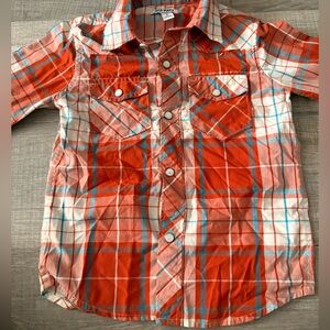 Boys plaid Old navy shirt long sleeve orange blue casual